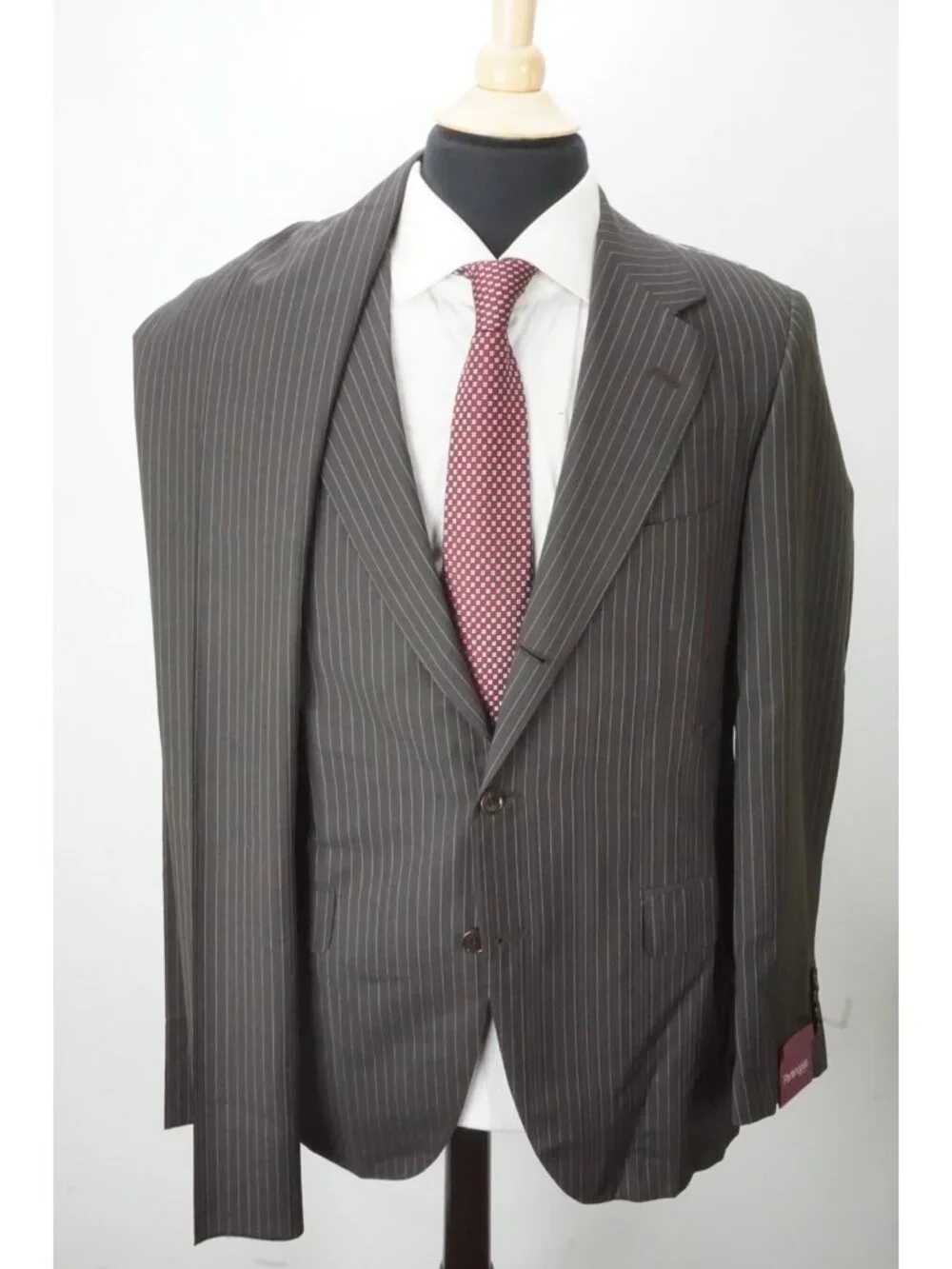 Sartoria Partenopea Brown Striped Wool 2 Pc Suit Jacket Pant 50 EU NEW